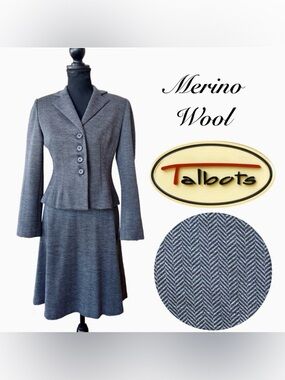TALBOTS Merino Wool Herringbone Fitted Lined Jacket and Skirt (2P)